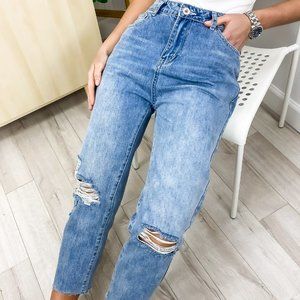 High Waist Ripped Boyfriend Jeans
